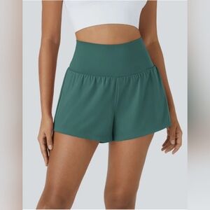 Halara Super High Waisted 2-in-1 Yoga Shorts 3'' with Pockets Blue Spruce NWOT